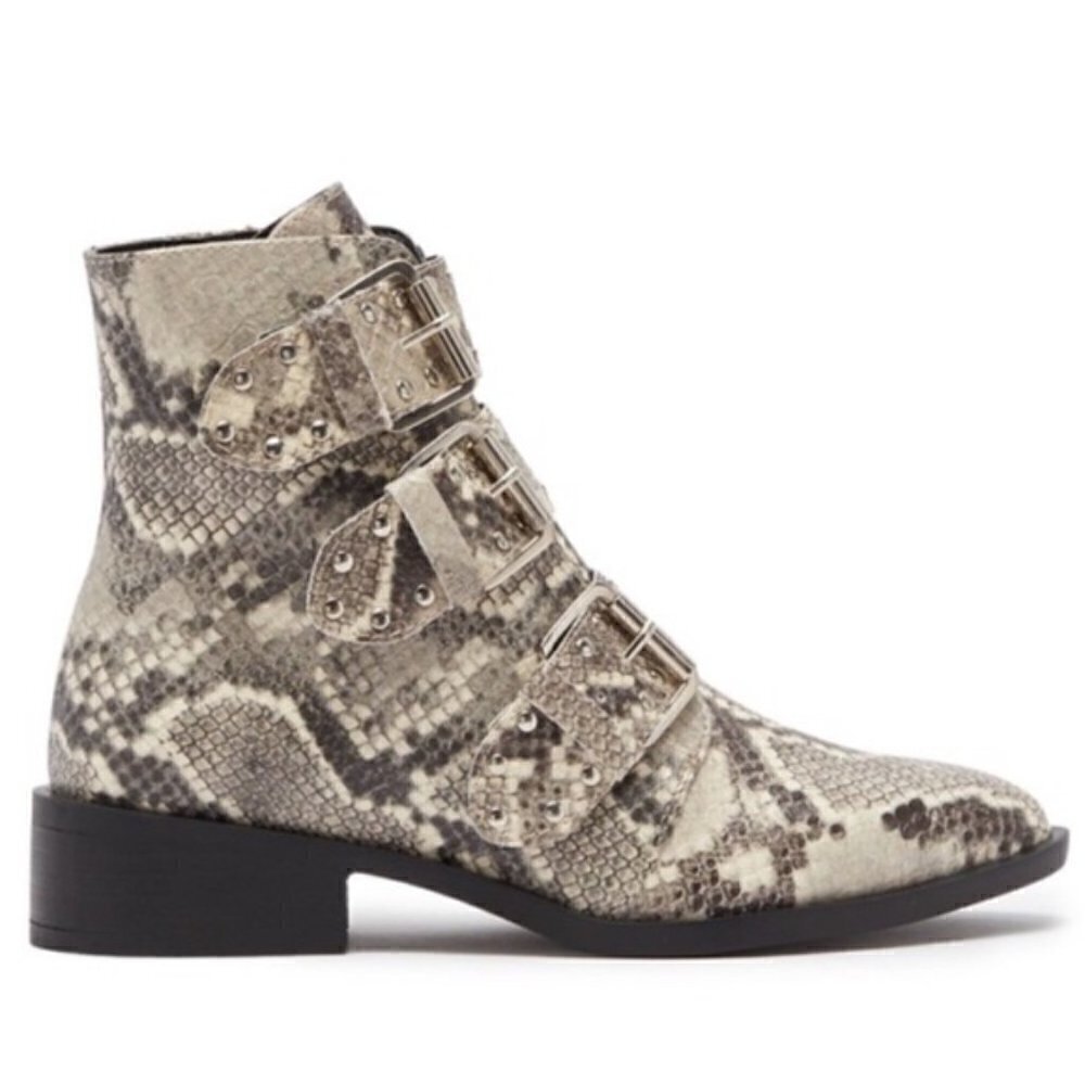 STEVEN Harmon Snake Print Boots‎ Triple Buckle New